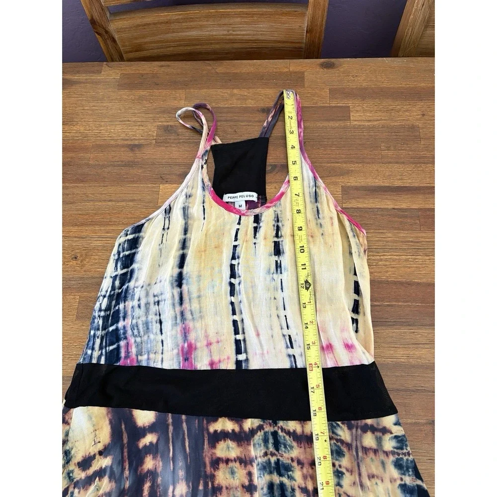 Peppe‎ Peluso Dress Size Medium Tank Sheer Boho Whimsical Tie Dye Flowy READ